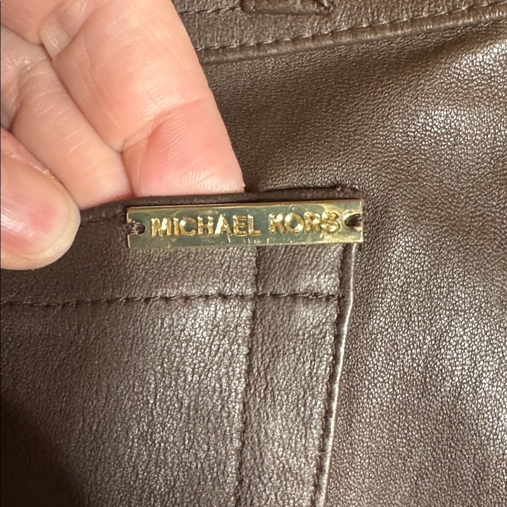 NWT MICHAEL MICHAEL KORS Straight-Leg Lamb Leather Pants Chocolate Brown Size 2 - Picture 11 of 16